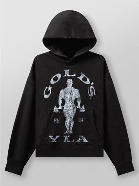 Mens YoungLA 5161 Gold’s Gym Classic Oversized Pullover Hoodie Black Wash Size L